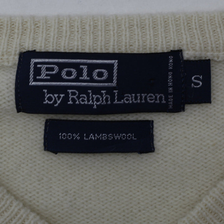 Vintage Polo By Ralph Lauren Cream 100% Lambswool V-Neck Knitwear Sweater Size S | Migration_Jumper & Knitwea | Fashion Rerun