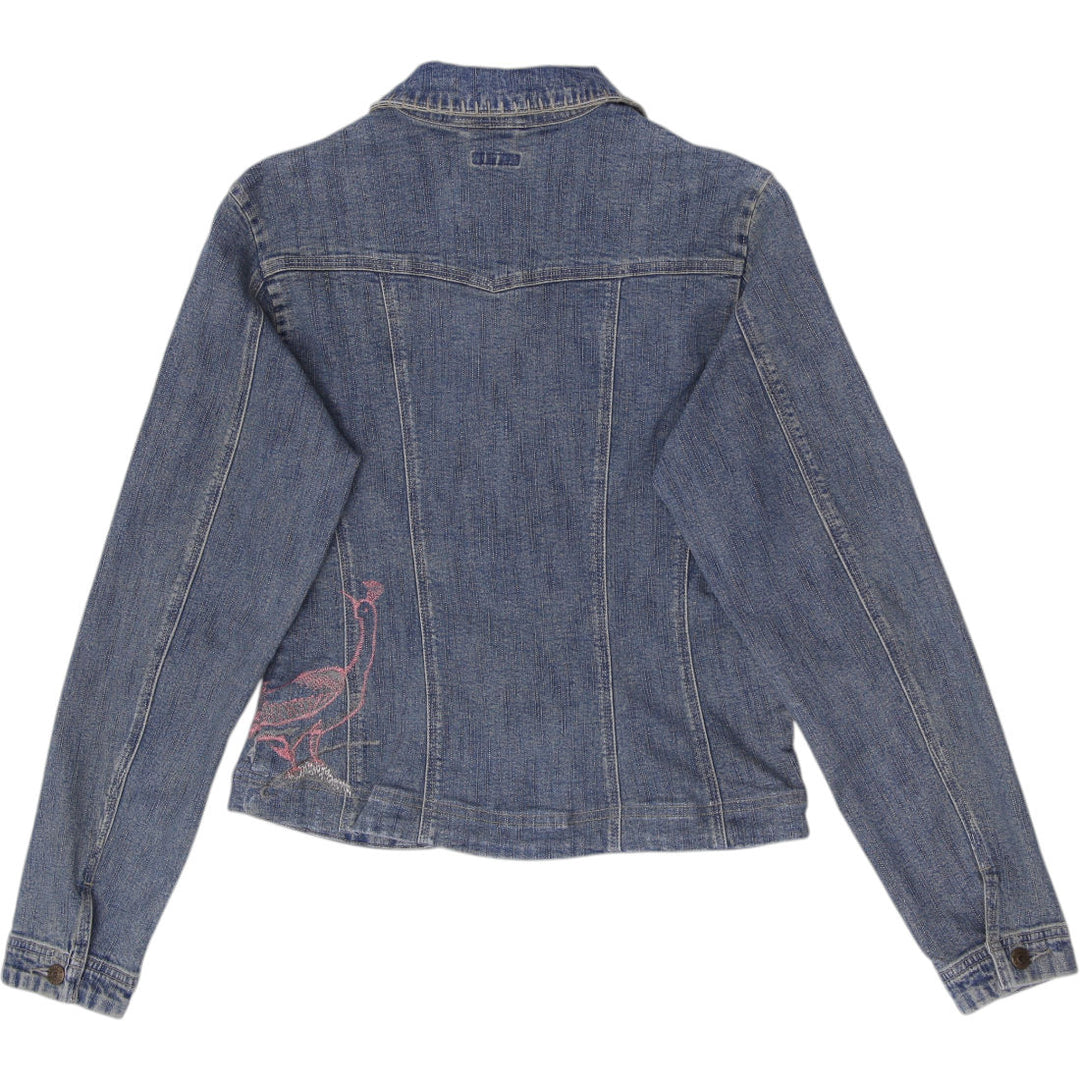 Y2K Ladies Acqua Nueva Embroidered Butterfly Denim Jacket Size L