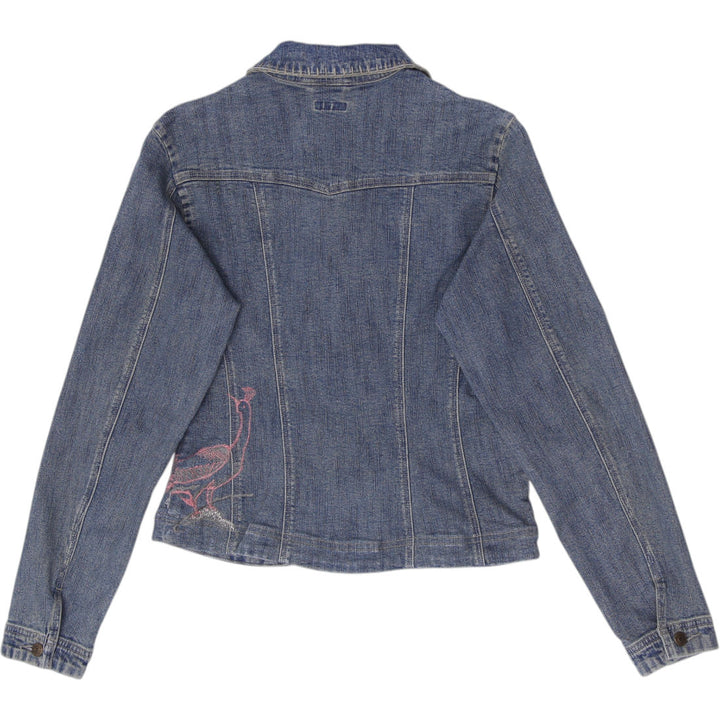 Y2K Ladies Acqua Nueva Embroidered Butterfly Denim Jacket Size L