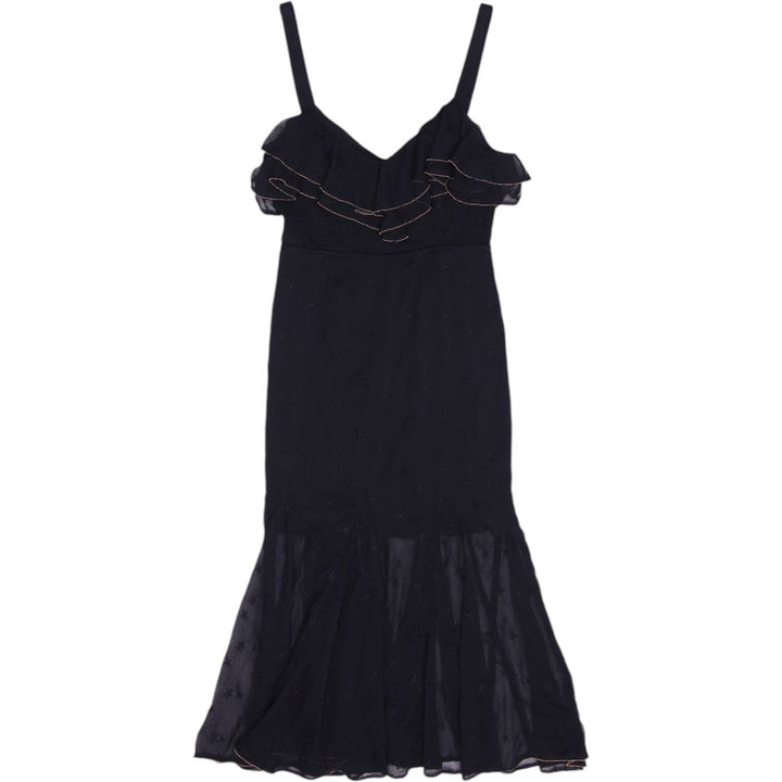 Y2K Ladies Black Ruffle Strappy Elegant Midi Dress Size XS | Migration_Dresses | Fashion Rerun