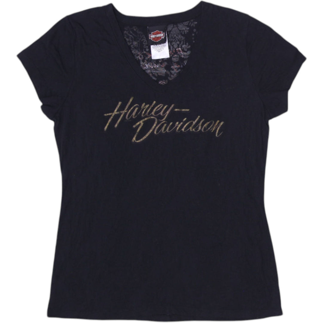 Ladies Harley Davidson Graphic Logo Biker Style T-Shirt Size L