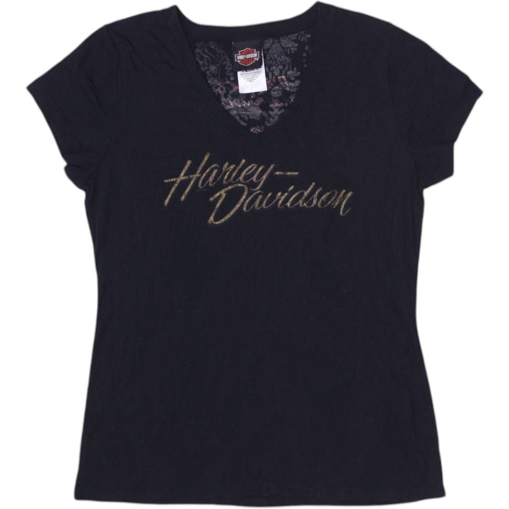 Ladies Harley Davidson Graphic Logo Biker Style T-Shirt Size L