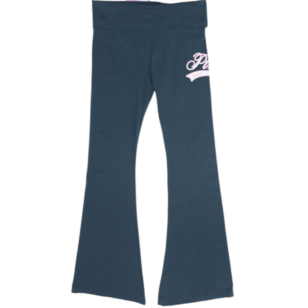 Ladies PINK Victoria’s Secret Dark Green Foldover Yoga Flare Leggings Size S