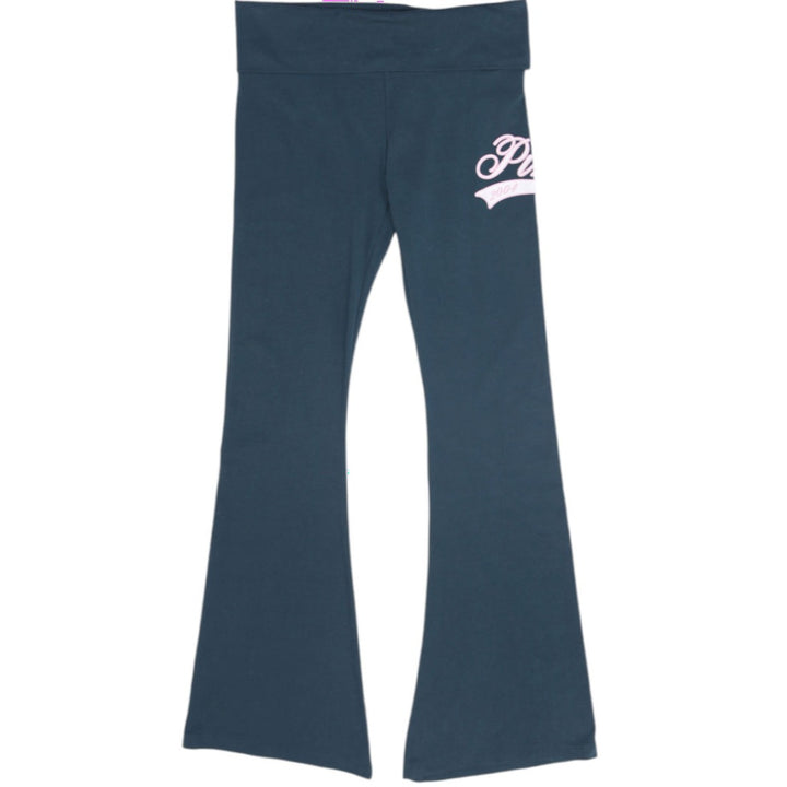 Ladies PINK Victoria’s Secret Dark Green Foldover Yoga Flare Leggings Size S