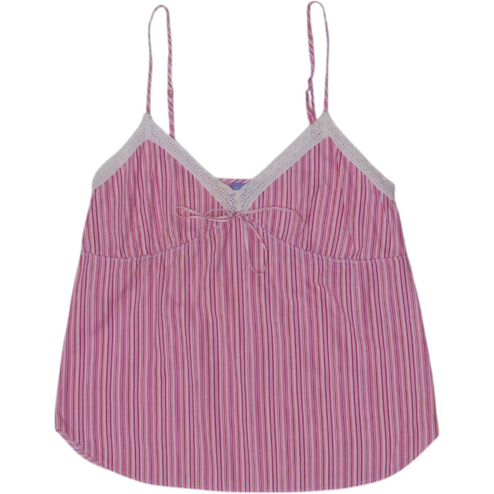 Y2K Ladies Short Stories Camisole Pink Striped Lace Detail