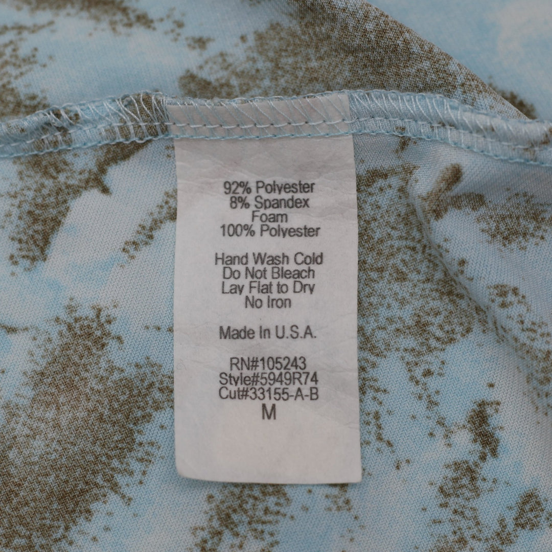 Y2K Ladies Venus Halter Top Sky Blue Abstract Print Beaded Handkerchief Hem USA Size M