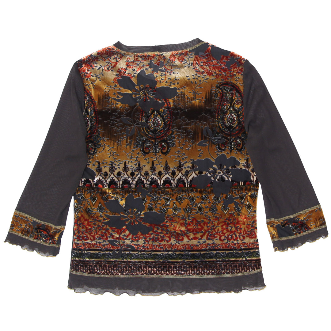 Y2K Tribal Mesh & Velvet Long Sleeve Top - Fashion Rerun Vintage Migration_Tops