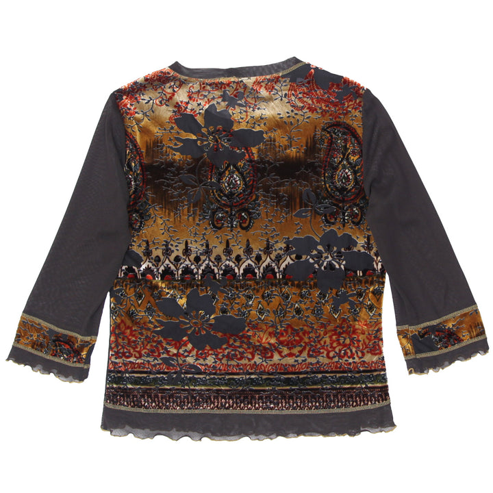 Y2K Tribal Mesh & Velvet Long Sleeve Top - Fashion Rerun Vintage Migration_Tops