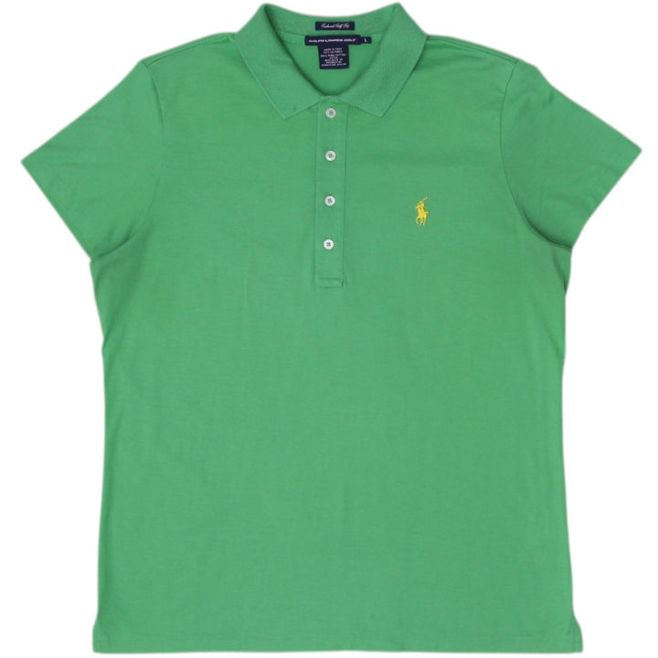 Ladies Ralph Lauren Golf Polo Green Yellow Pony Cotton Tailored Fit Size L