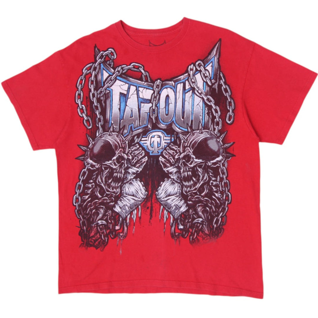 Y2K Mens Tapout Red Graphic Skulls Chains T-Shirt Size XL