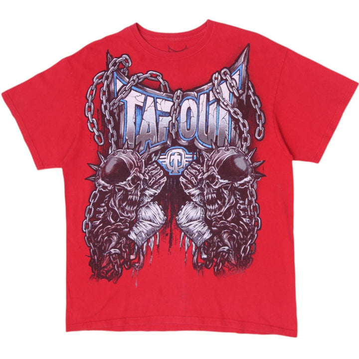 Y2K Mens Tapout Red Graphic Skulls Chains T-Shirt Size XL