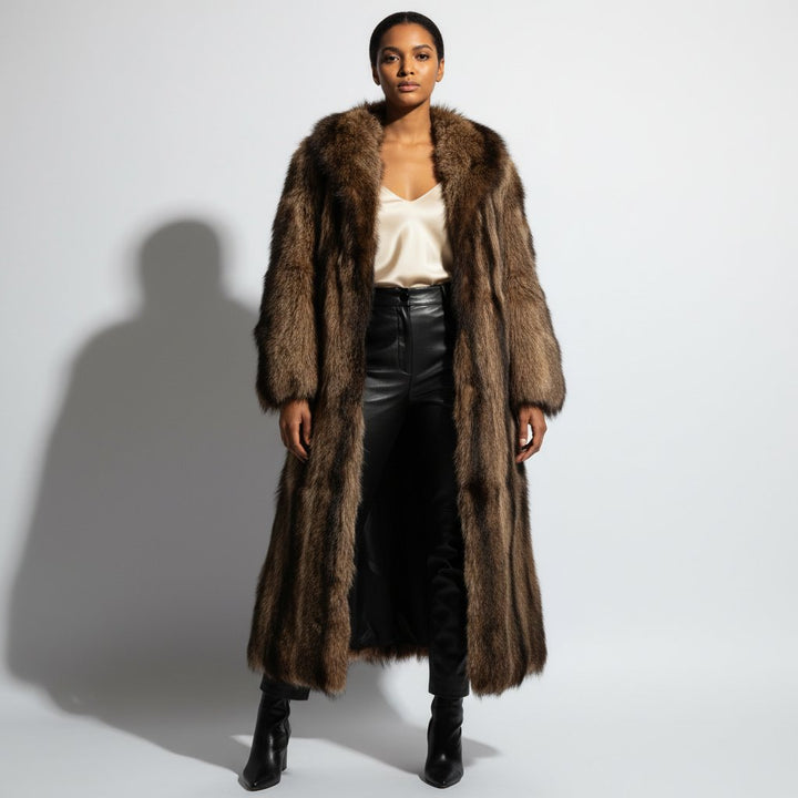 Authentic 1980s Mob Wife Aesthetic Long-Hair Genuine Raccoon Fur Coat