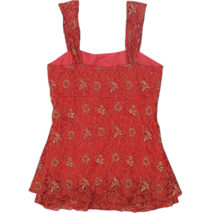 Y2K Ladies Vanity Blouse Orange Lace Sleeveless Floral Strappy Tops M