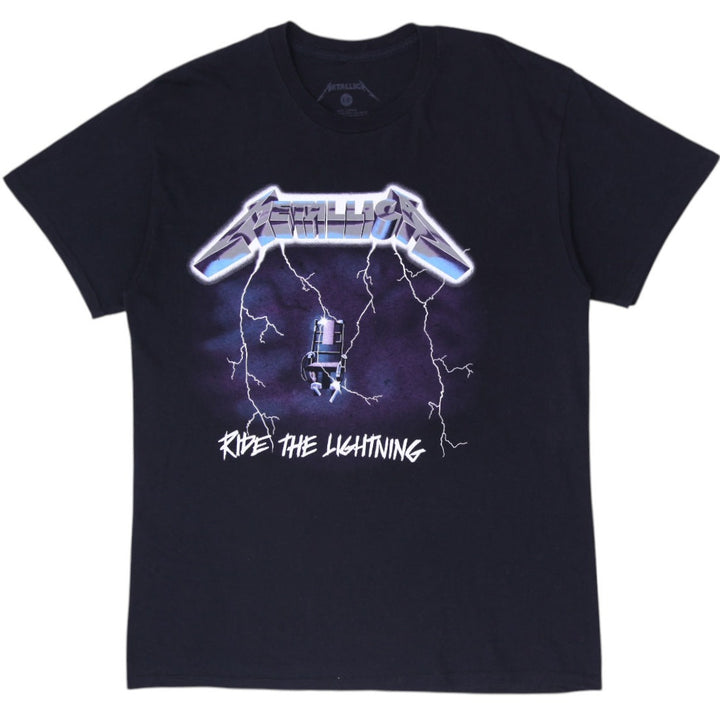 Mens Metallica Rock Band Graphic T-Shirt Black Ride the Lightning Double Sided L