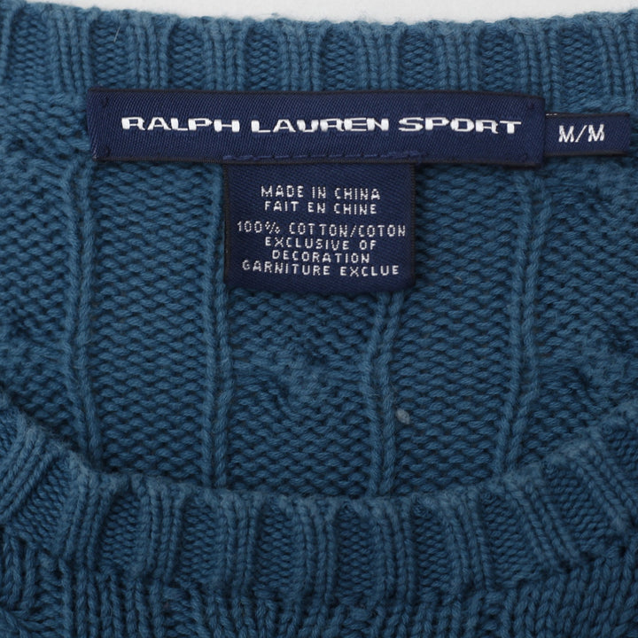 Vintage Ladies Ralph Lauren Sports Teal Cable Knit Cotton Sweater M | Migration_Knitwear & Sweaters RL Collec | Fashion Rerun