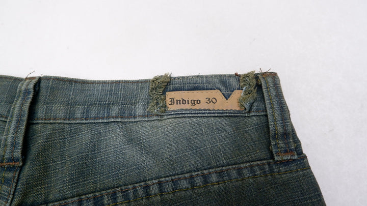 Y2K Mens Indigo 30 Jeans Washed Blue Embroidered Denim