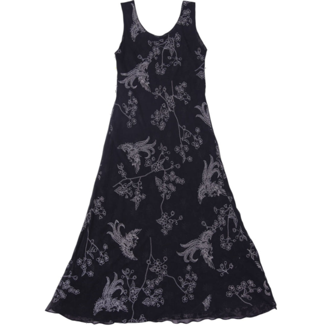 Y2K Ladies Scoop Neck Embroidered Chiffon Maxi Dress
