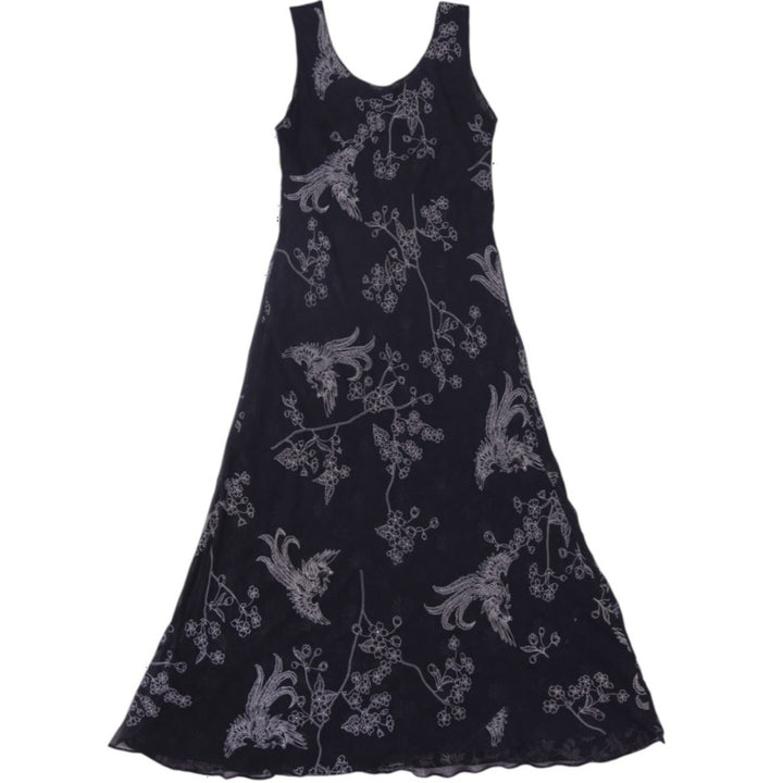 Y2K Ladies Scoop Neck Embroidered Chiffon Maxi Dress