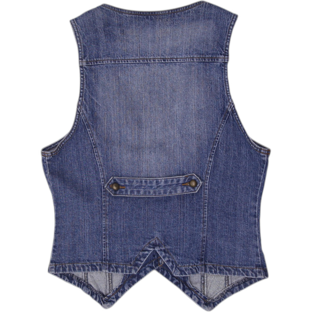 Y2K Ladies Blue Button Down Pockets Casual Denim Vest Size S | Migration_Y2K Tops - Side View | Fashion Rerun