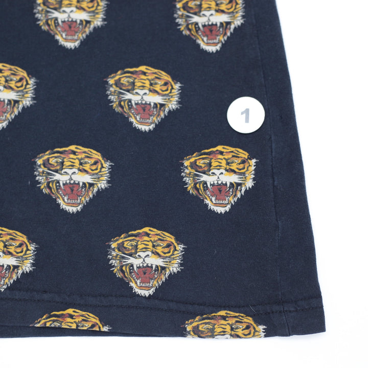Y2K Mens Ed Hardy Black T-Shirt Tiger Graphic All Over Size 2XL
