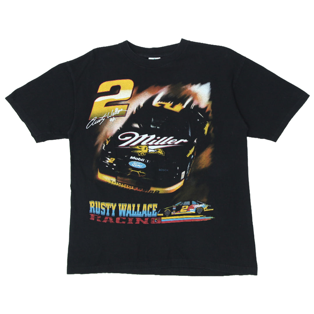 Vintage 1990's Rusty Wallace Racing T-Shirt-Miller Ford Thunderbird NASCAR Graphic Size L - Fashion Rerun Vintage Migration_T-Shirt