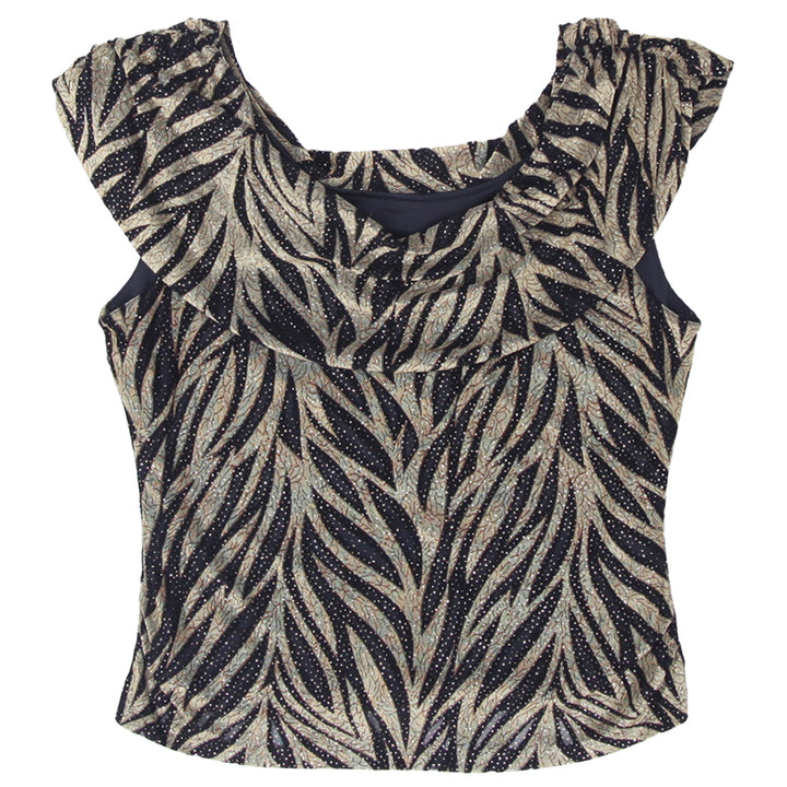 Y2K Lori Ann Off-Shoulder Gold Shimmering Print Top - Fashion Rerun Vintage Migration_Tops