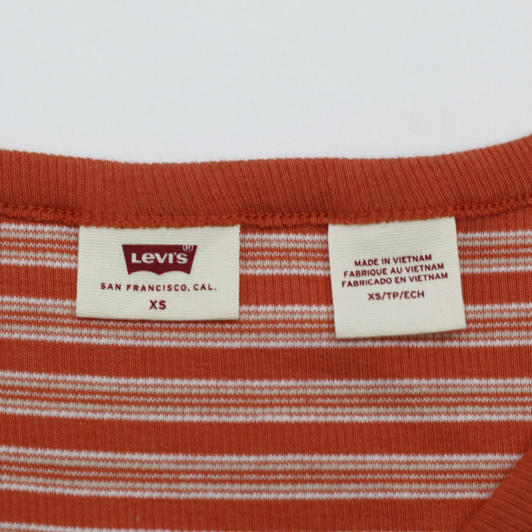 Y2K Ladies Levi's Crop Top Red Striped Button Front Size XS