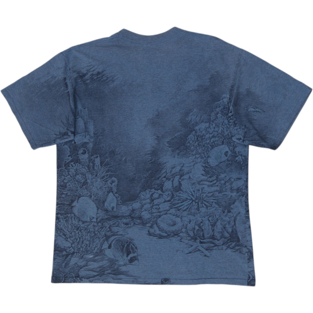 Vintage Habitat Sea Turtles Blue AOP Ocean Undersea Graphic T-Shirt Size L