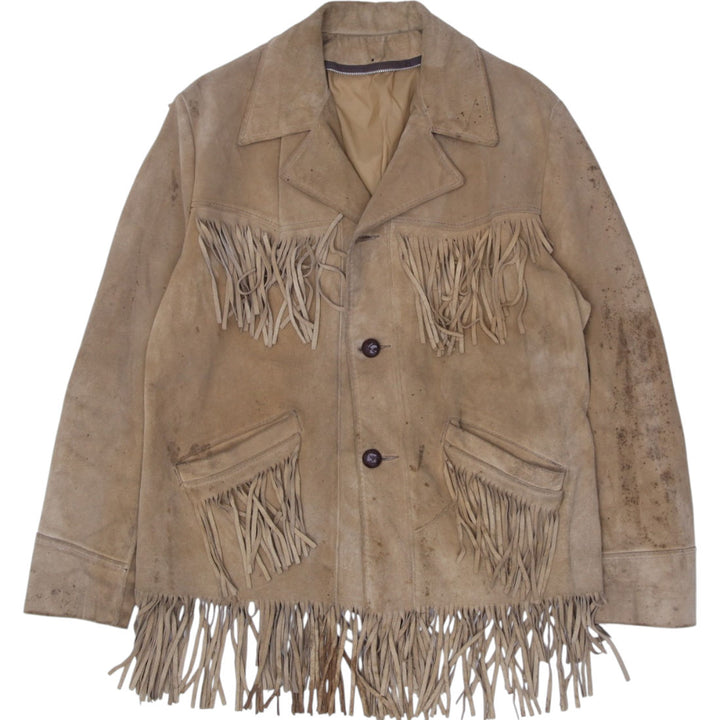 Vintage Suede Leather Fringe Western Jacket Brown