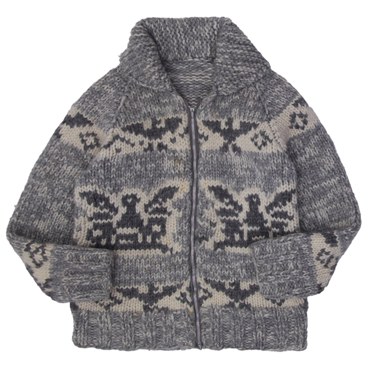 Vintage Knit Sweater 1970s Wool Thick Cowichan Knit Zip Sweater