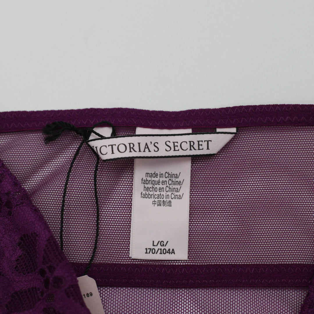 Y2K Ladies Victoria's Secret Babydoll Purple Mesh Lace Top Size L