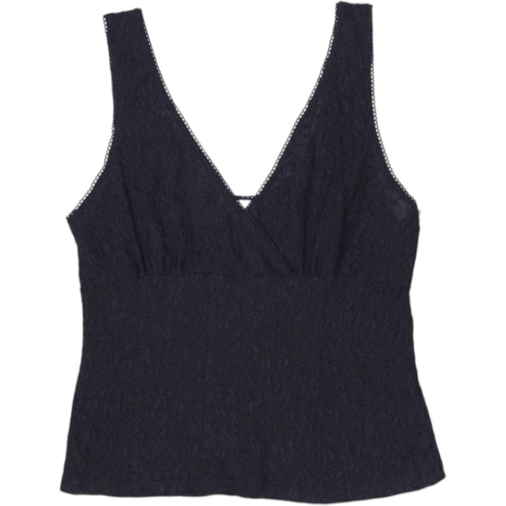 Y2K Ladies Cinema Etoile Black Lace Cami Top Sheer Floral V-Neck Tank Size Large