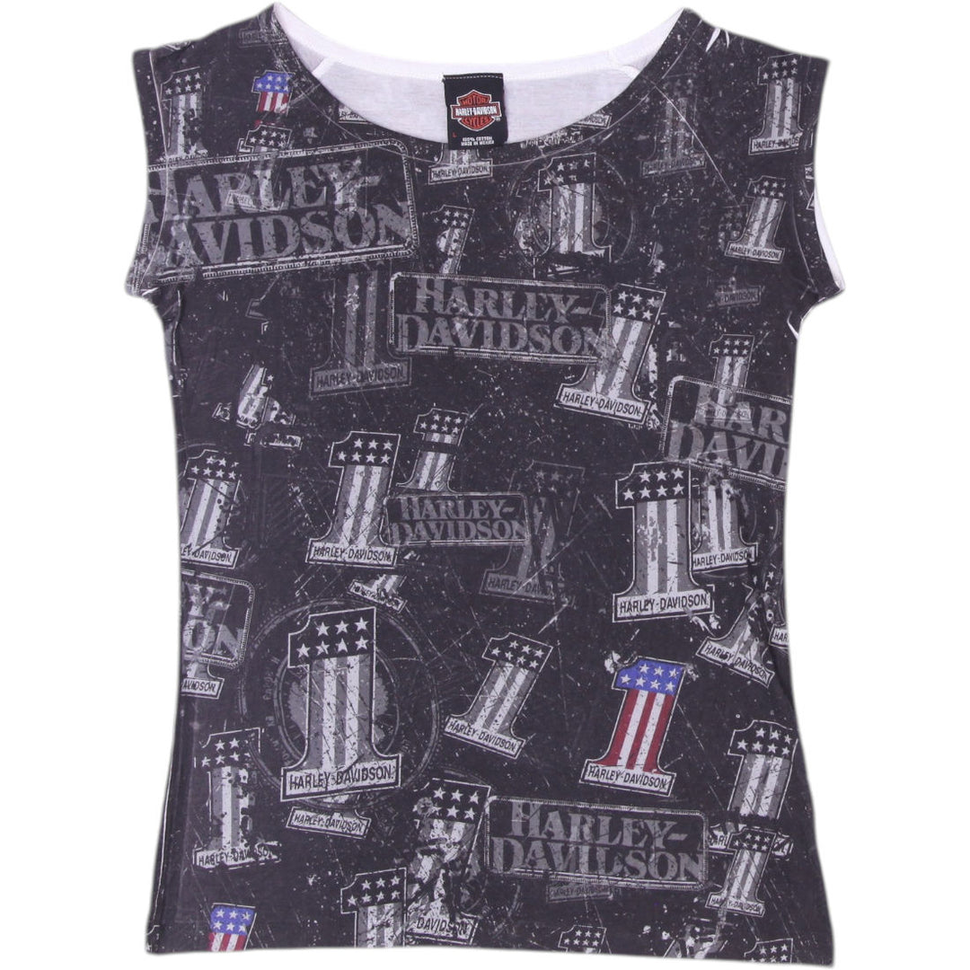 Y2K Harley Davidson Graphic Sleeveless Cotton Tee Size L