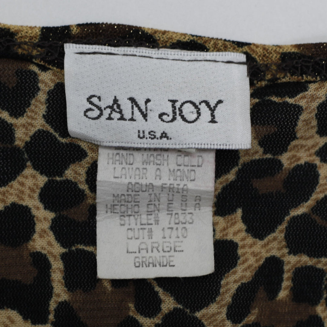 Vintage Ladies San Joy USA Leopard Print Twist-Front Mesh Blouse