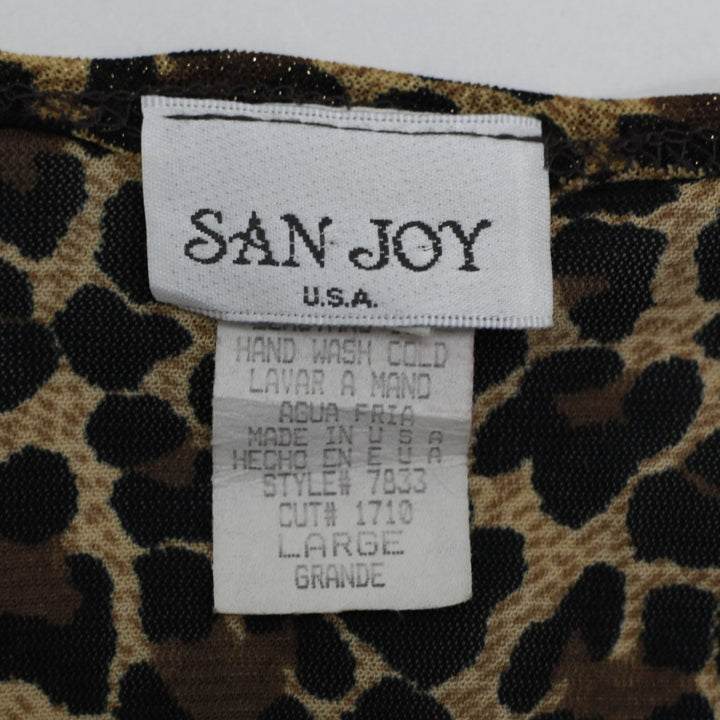 Vintage Ladies San Joy USA Leopard Print Twist-Front Mesh Blouse