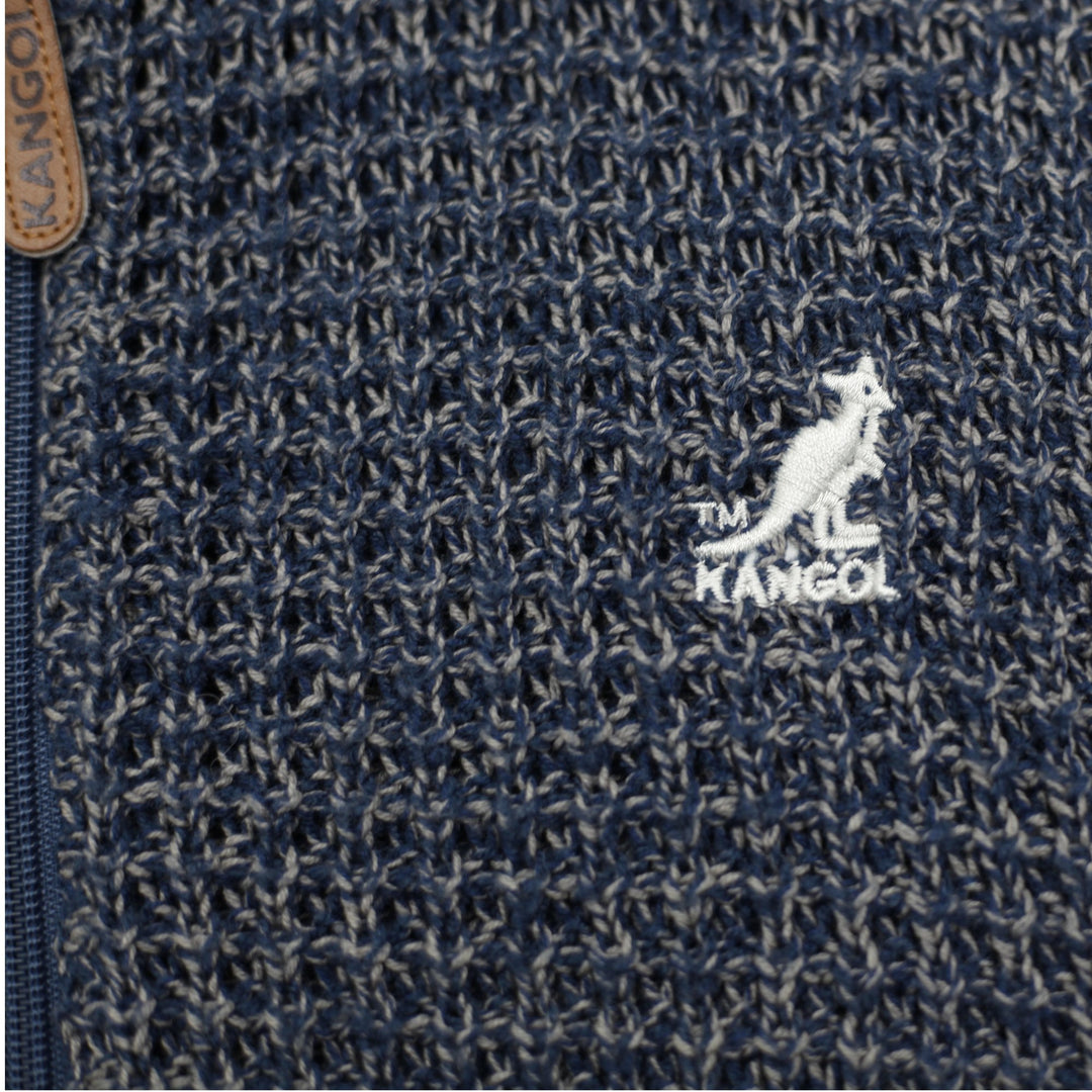 Mens Kangol Hoodie Blue Full Zip Knit Kangaroo Logo Comfy Size M