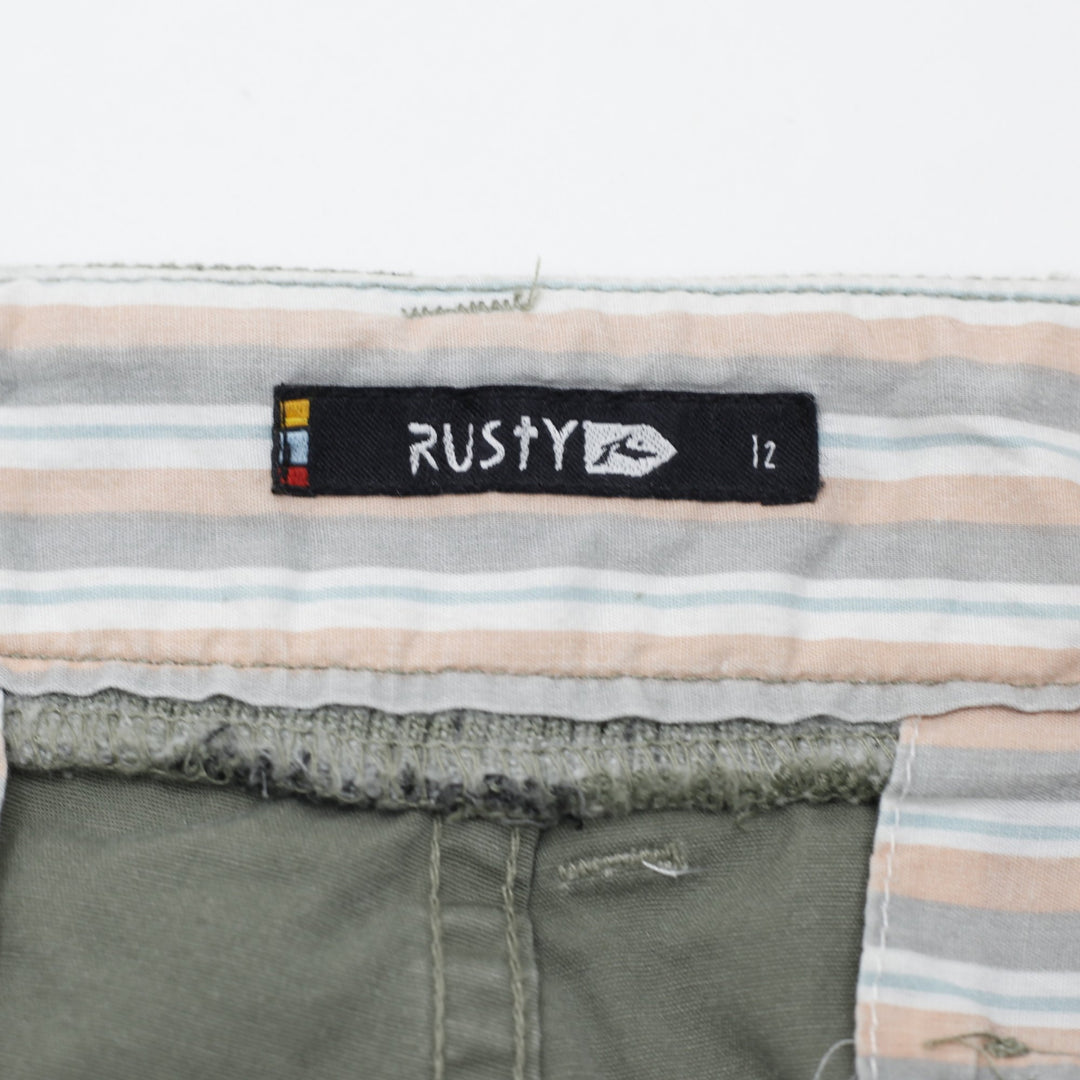 Y2K Ladies Rusty Low Rise Olive Green Cargo Flare Pants Size 12