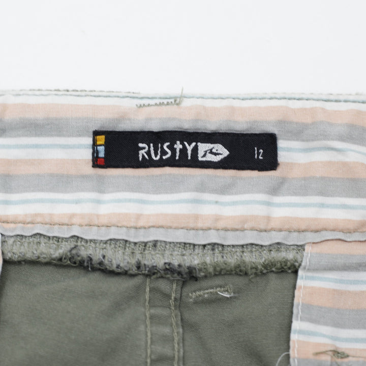 Y2K Ladies Rusty Low Rise Olive Green Cargo Flare Pants Size 12