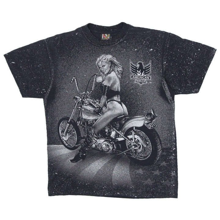 Vintage American Biker T-Shirt S.Stitch Made in USA 3D Emblem Black L