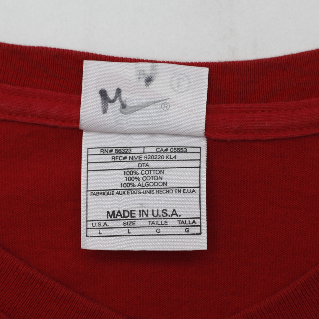 Vintage Embroidered Nike Swoosh Logo Red V-Neck Made In USA Large T-Shirt