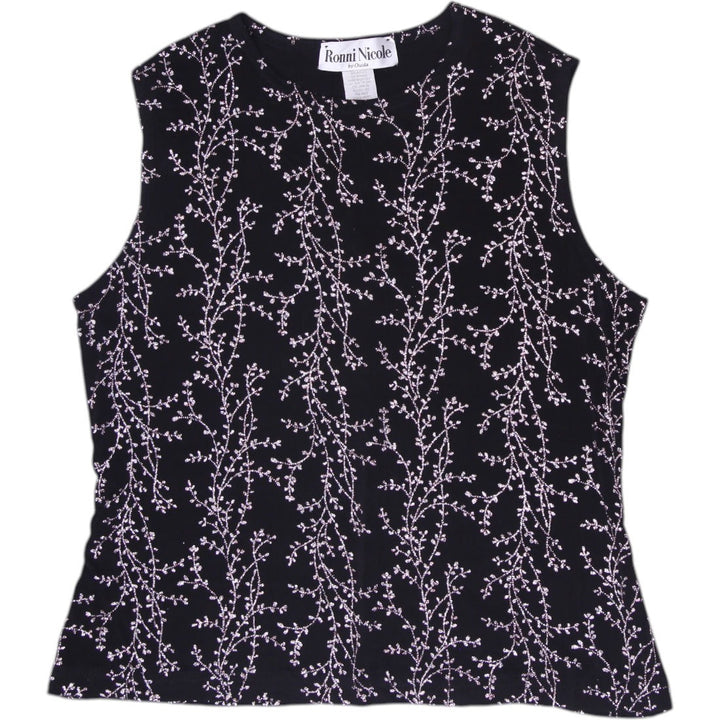 Y2K Ladies Ronni Nicole Sleeveless Top Black Floral Sparkle