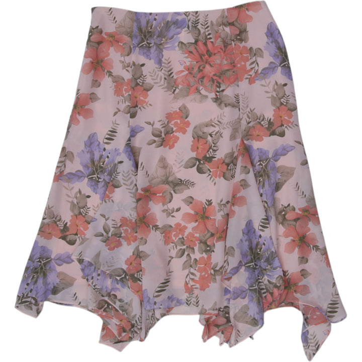 Y2K Ladies Pastel Asymmetrical Hem Floral Skirt Size 8 | Migration_Skirts - Side View | Fashion Rerun