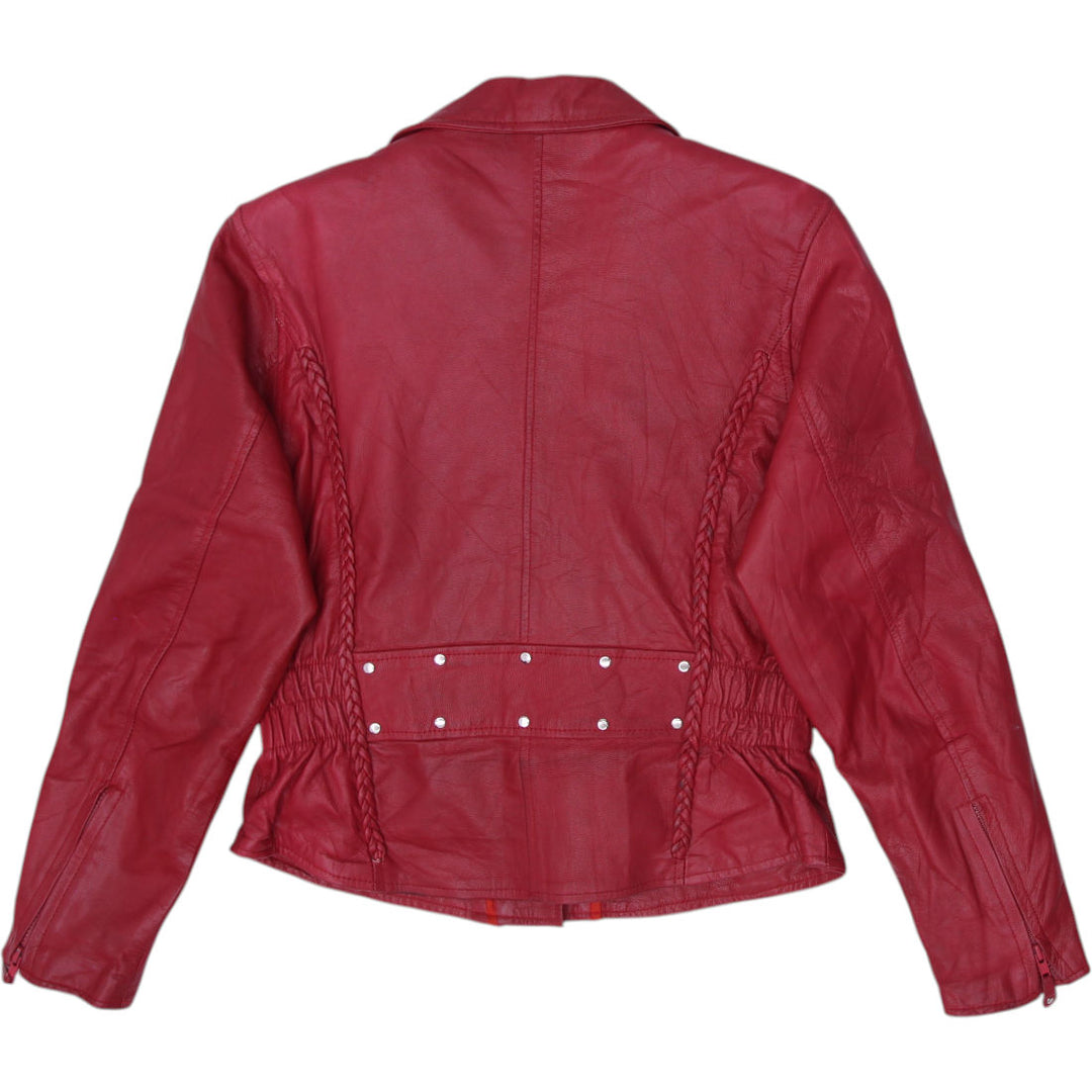 Vintage UNIK Red Leather Biker Jacket Size L | Migration_Jackets MJ DROP - Side View | Fashion Rerun