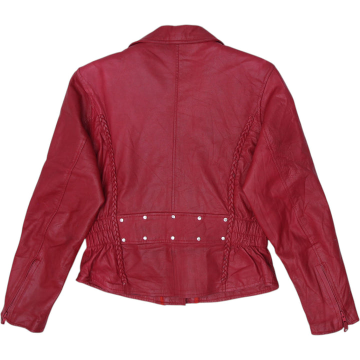 Vintage UNIK Red Leather Biker Jacket Size L | Migration_Jackets MJ DROP - Side View | Fashion Rerun