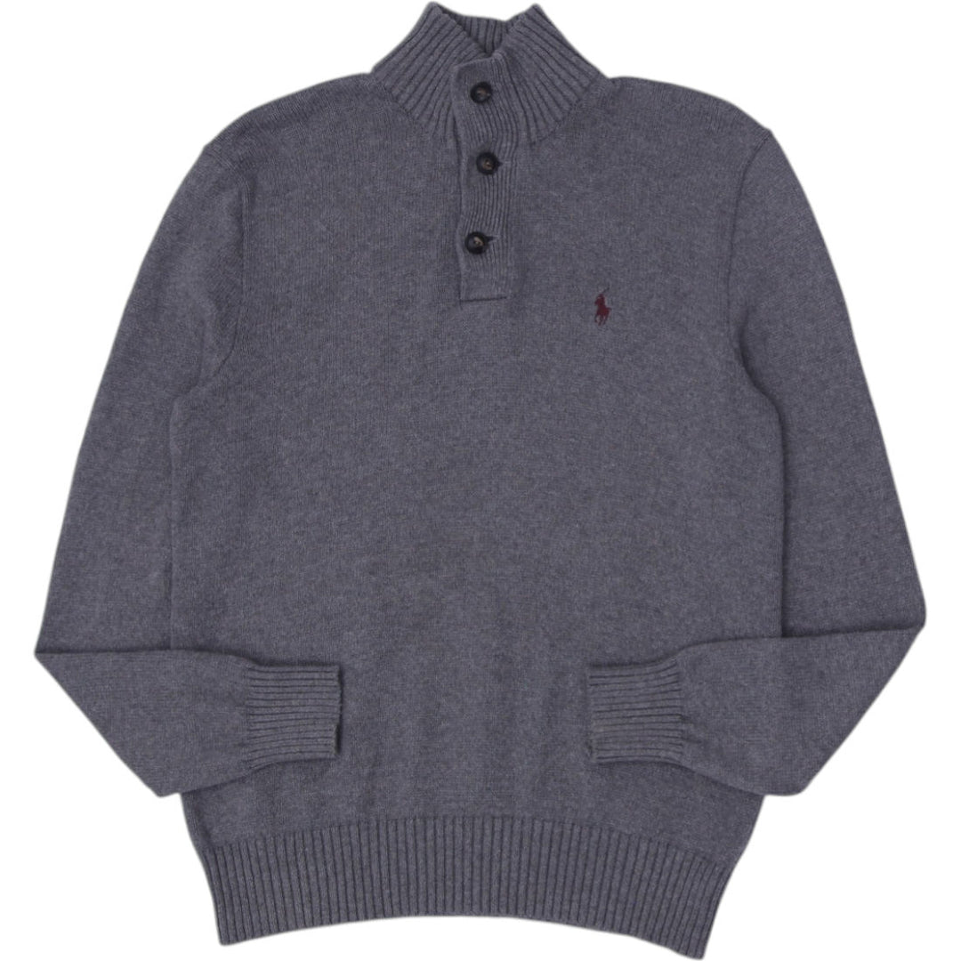 Mens Polo By Ralph Lauren Gray Cotton Button Neck Knitwear Sweater M | Migration_Knitwear & Sweaters | Fashion Rerun