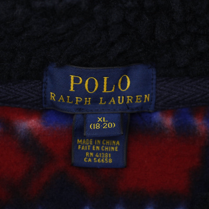 Mens Polo Ralph Lauren Red Blue Fleece Aztec Pattern Button Jacket | Migration_Jackets - Back View | Fashion Rerun