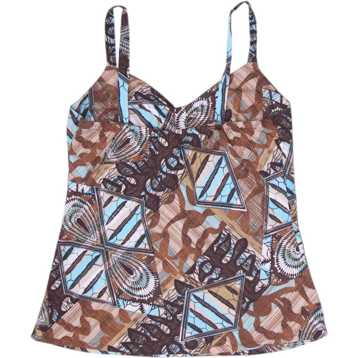 Y2K Ladies Jane Alexander & Design Spaghetti Strap Top Brown Geometric Print M