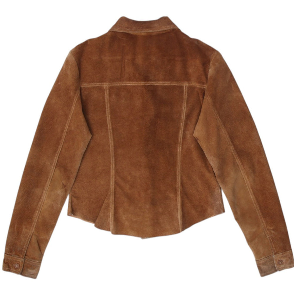 Y2K Ladies Suede Jacket Brown Button Up Long Sleeve Size S | Migration_Jackets - Side View | Fashion Rerun