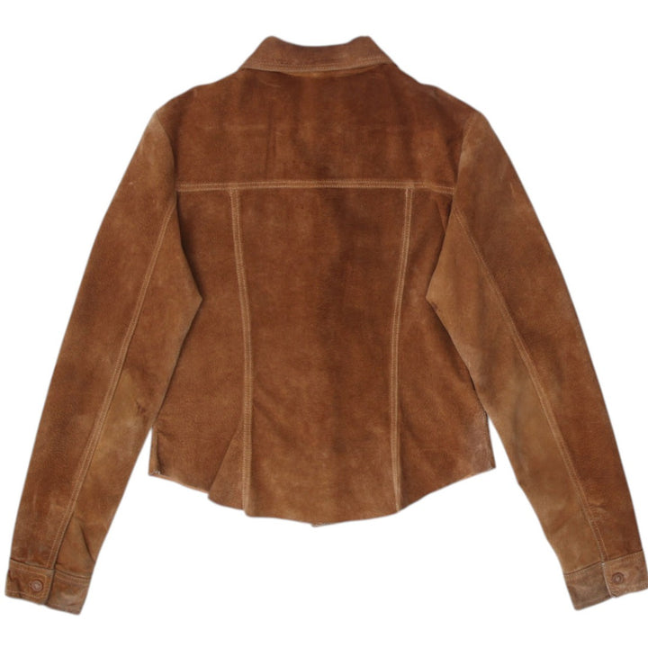 Y2K Ladies Suede Jacket Brown Button Up Long Sleeve Size S | Migration_Jackets - Side View | Fashion Rerun