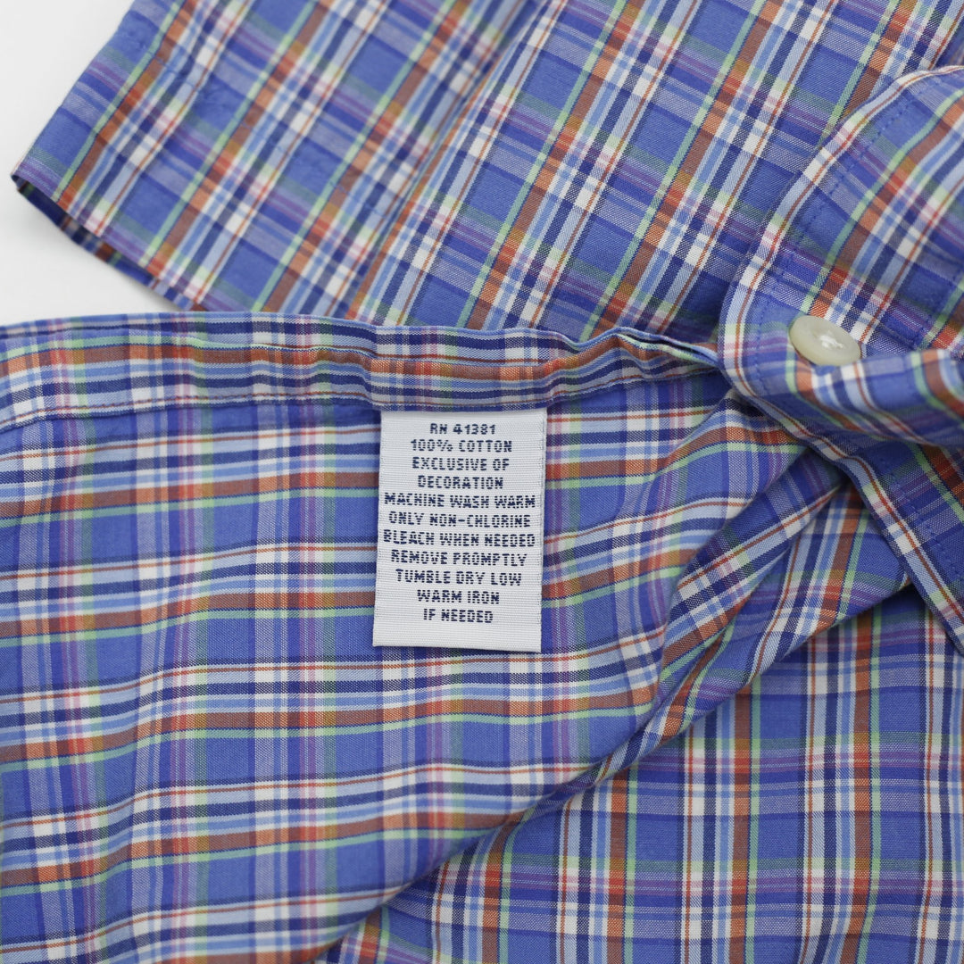 Mens Ralph Lauren Shirt Blue Plaid Pattern Classic Fit Cotton